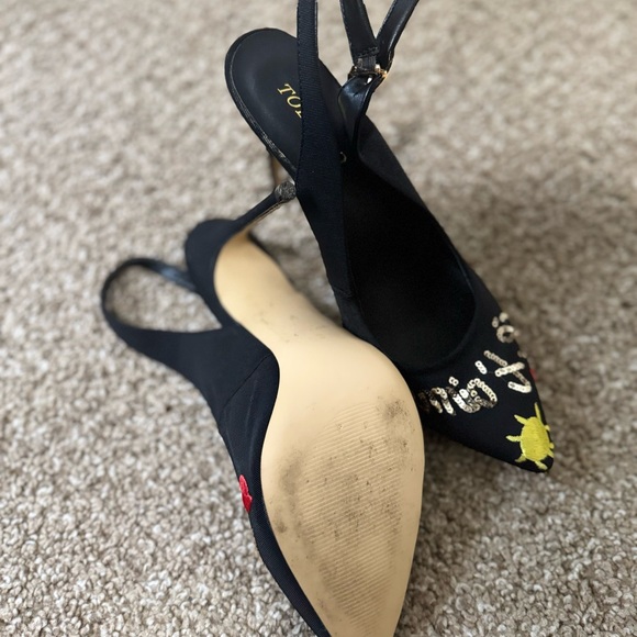 Black Embroidered Women's Heels - Picture 2 of 3